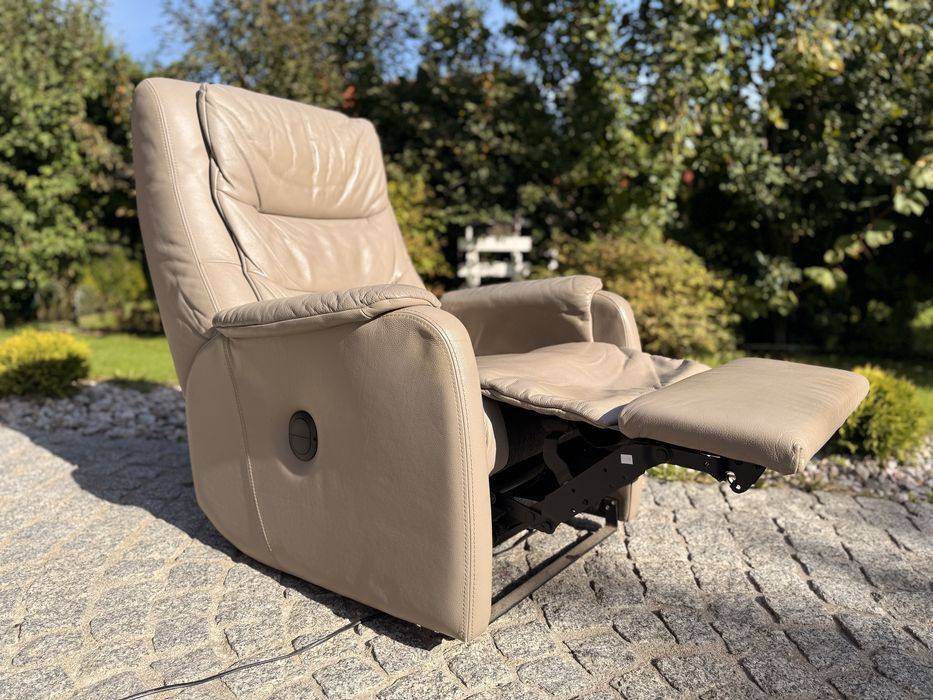 fotel rozkładany relaksacyjny TV elek. z funkcją relax skóra naturalna