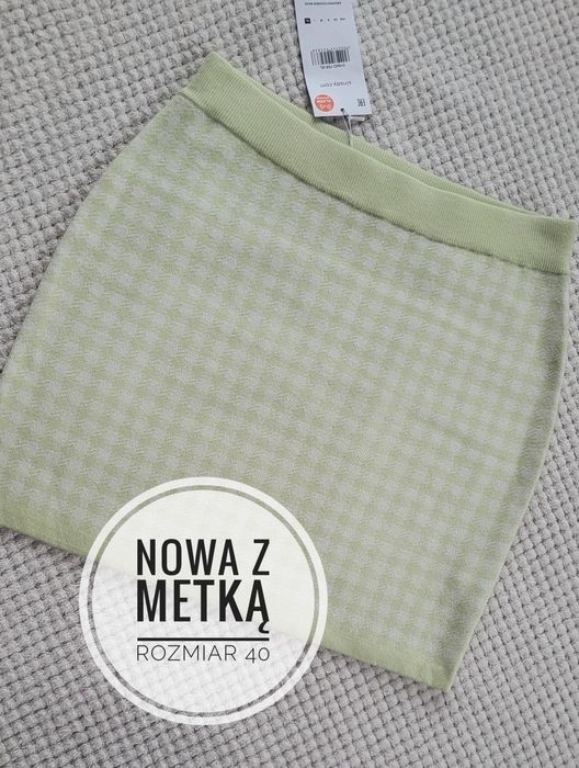 Nowa śliczna limonkowa krótka spódniczka damska w delikatna kratkę L