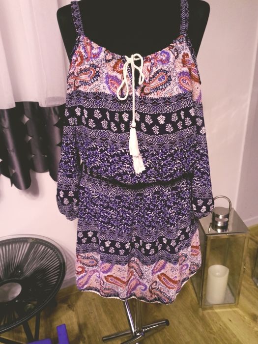 Sukienka lekka szelki lato wzory 42 lejaca