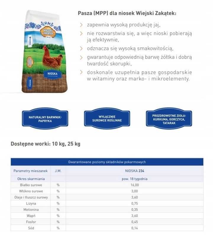 Pasza dla kur niosek HIGIENIZOWANA 25 kg