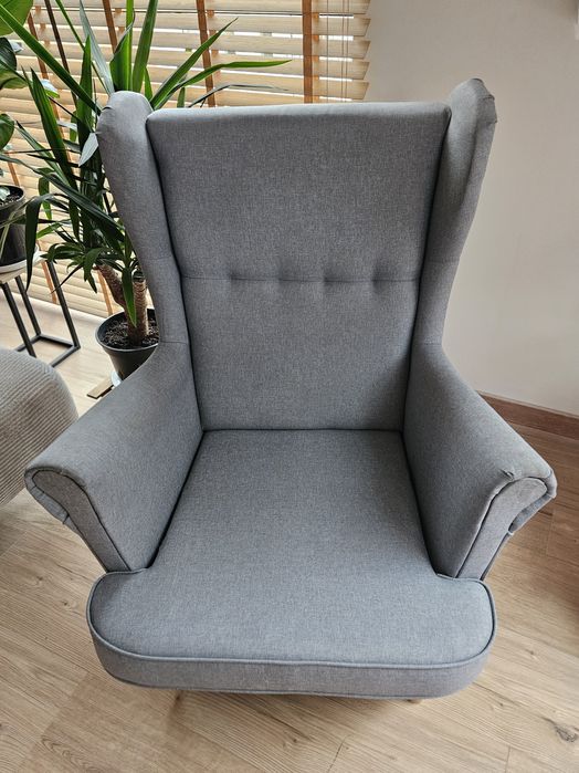 Fotel uszak z podnóżkiem szary, do karmienia