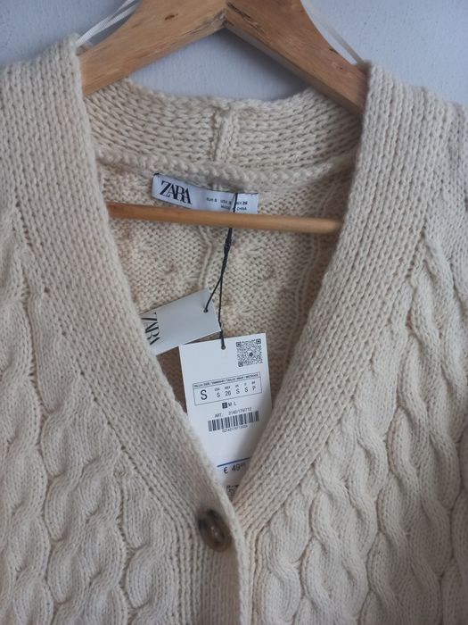 Zara gruby sweter kardigan wełniany r.S/M
