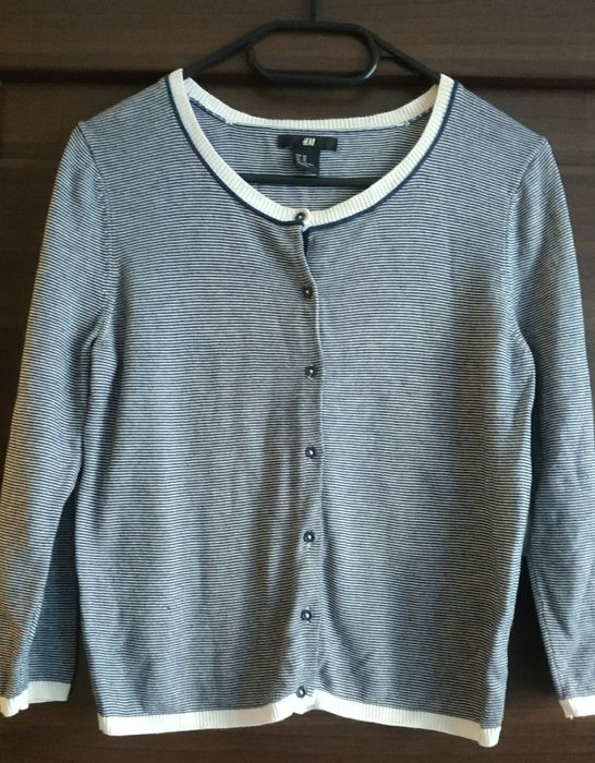 Krótki kardigan sweter H&M w paski styl marynarski