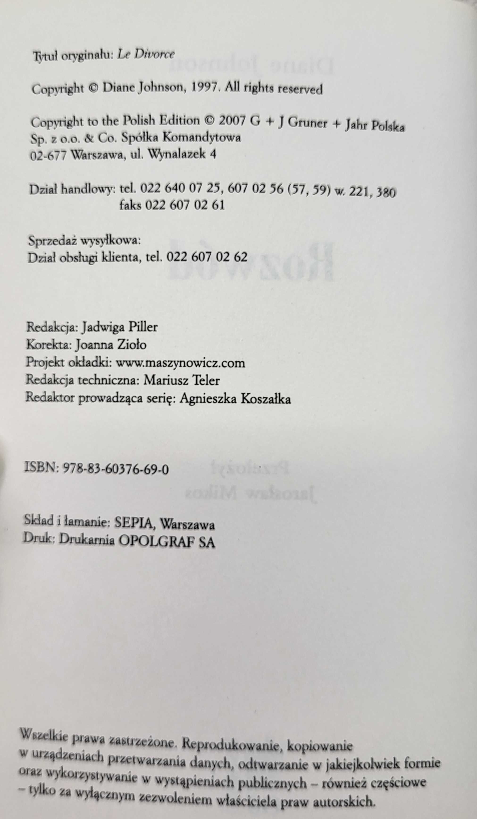Książka Rozwód Diane Johnson używana.
