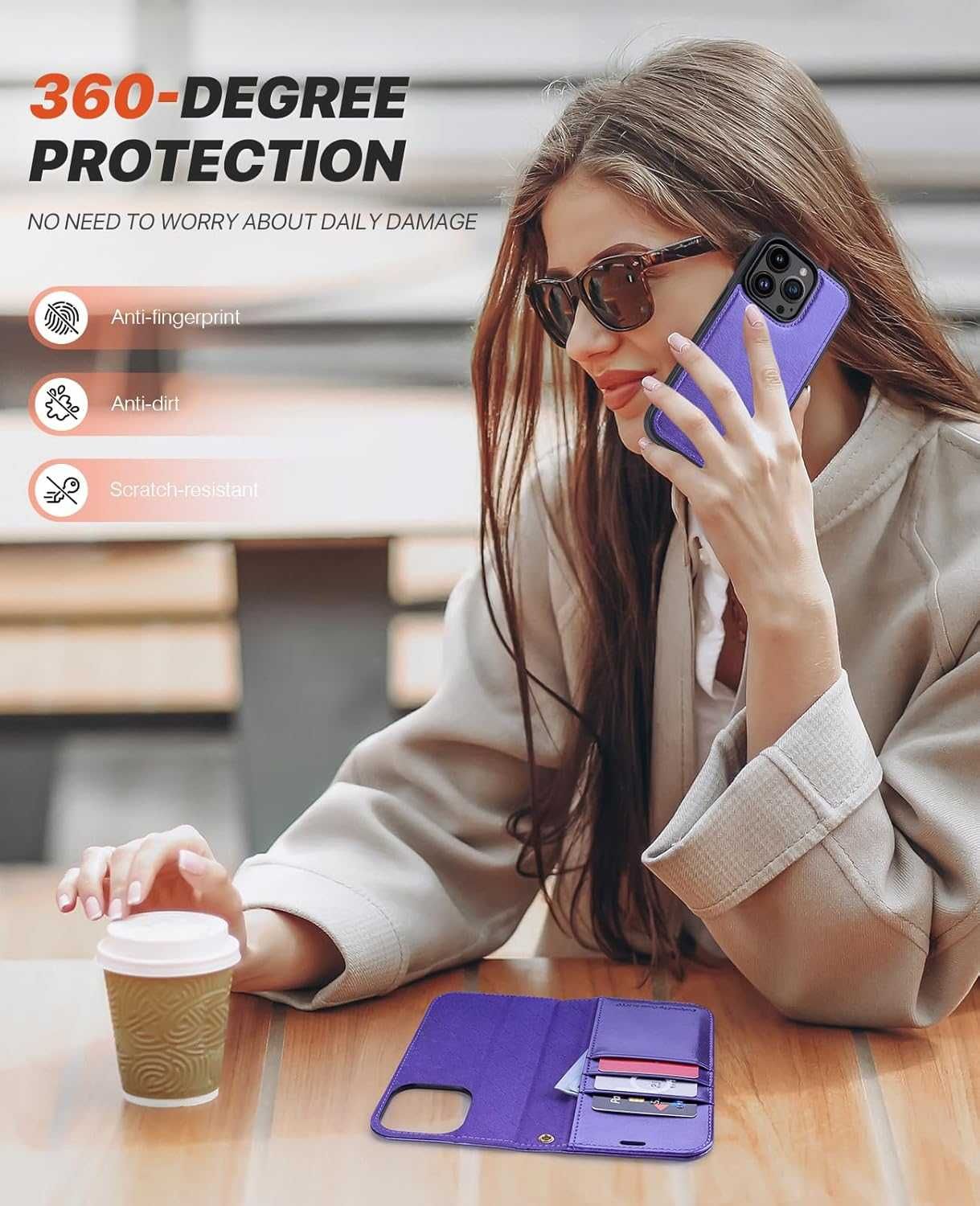 Ocase etui skórzane iPhone 15 Pro Max magsafe stojak fiolet RFID 2w1