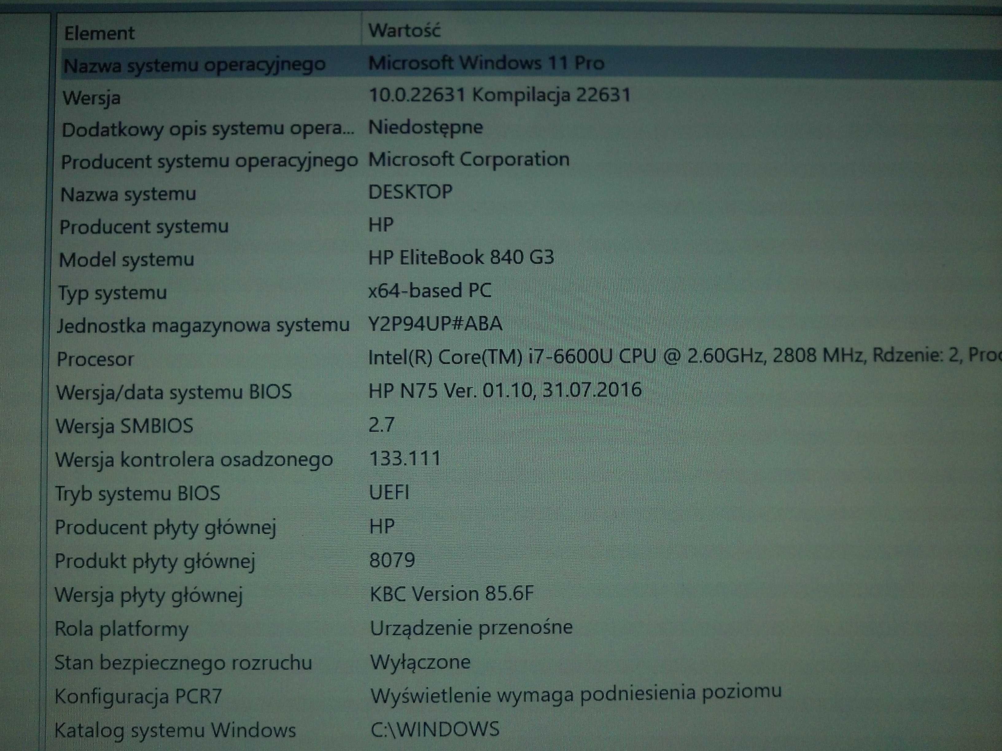 HP 840 G3 14"IPS FH dotyk i7-6600U 16GB RAM SSD 256GB stacja dok W. 11