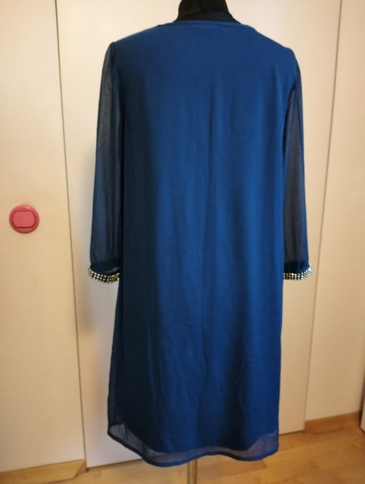 Kobaltowa elegancka szyfonowa sukienka rozmiar 40