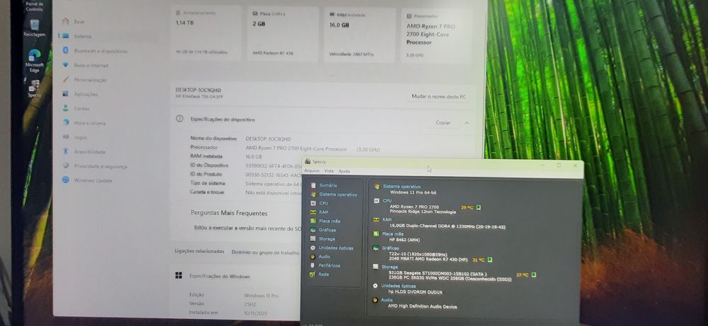 Pç LowGaming HP|Ryzen.7.Pro-3.2G|R7-430-2G|16G|HDMI|256G+1TB|5G+BT|W11