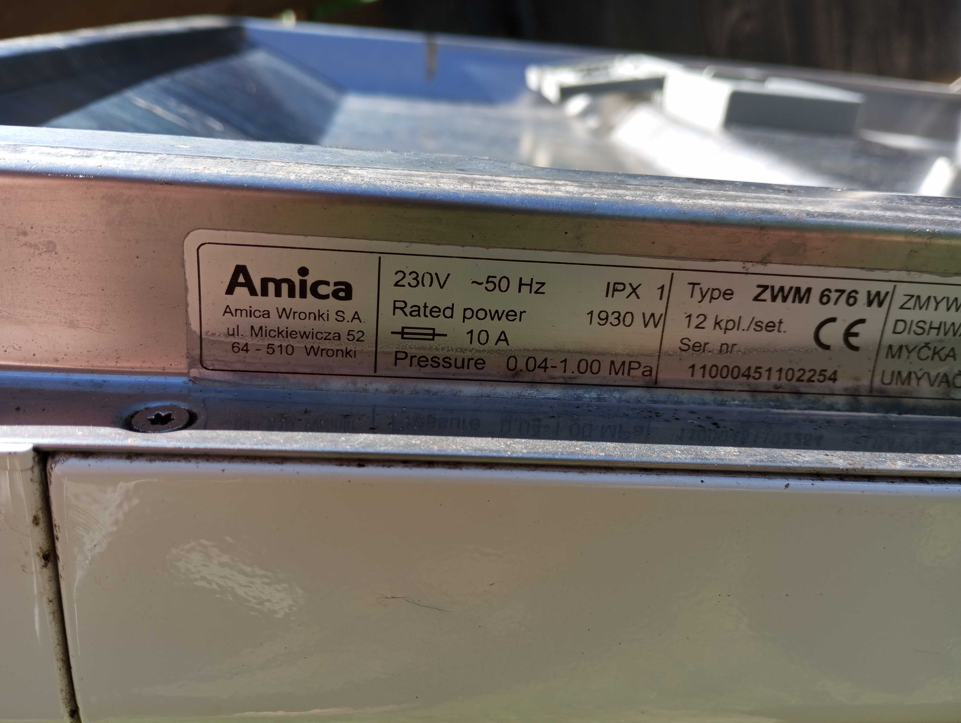 Zmywarka Amica ZWM 676 W uszkodzony elektrozawór i pojemnik na sól