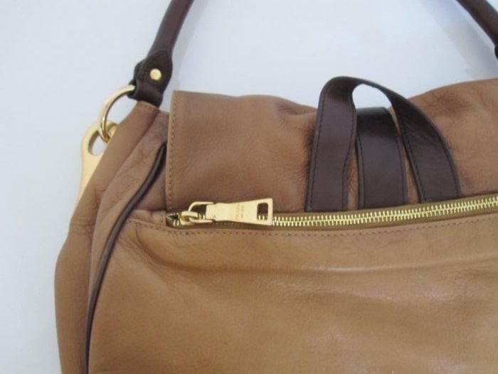 Prada piękna torba skórzana skóra bęż brąz