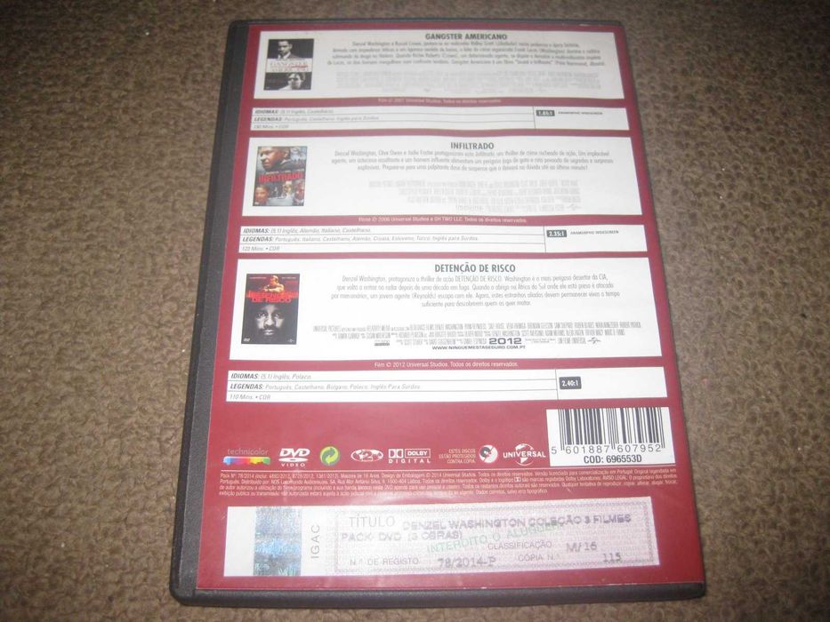 Box com 3 Filmes em DVD com o Denzel Washington