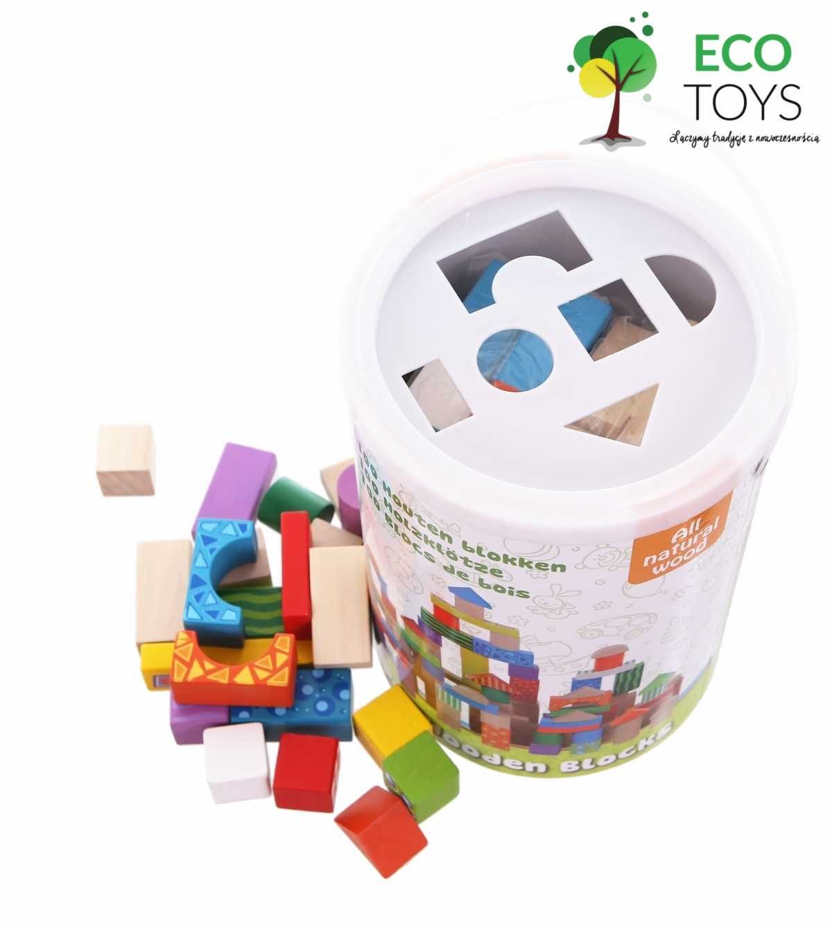 Klocki drewniane w tubie sorter 50szt ecoToys