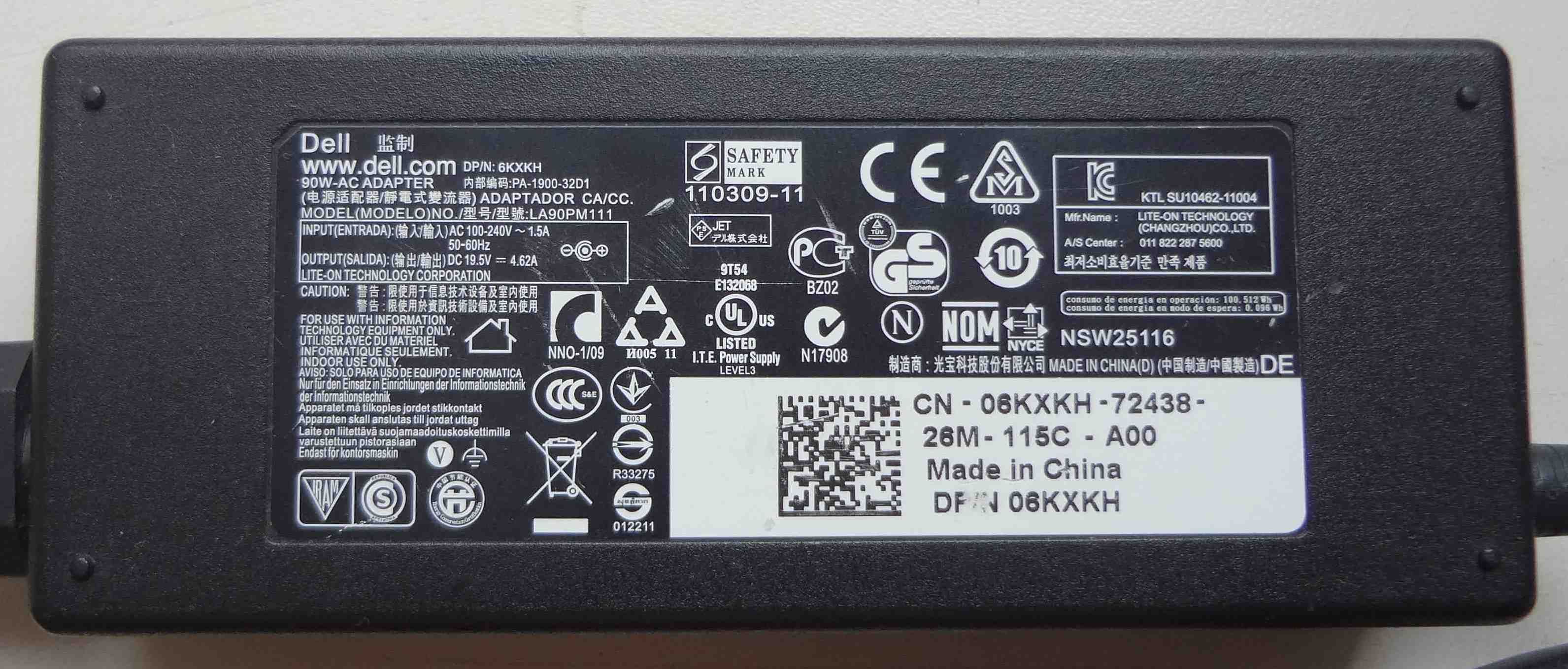 Блок питания для ноутбука Dell 19.5V 4.62A 90W модель LA90PM111