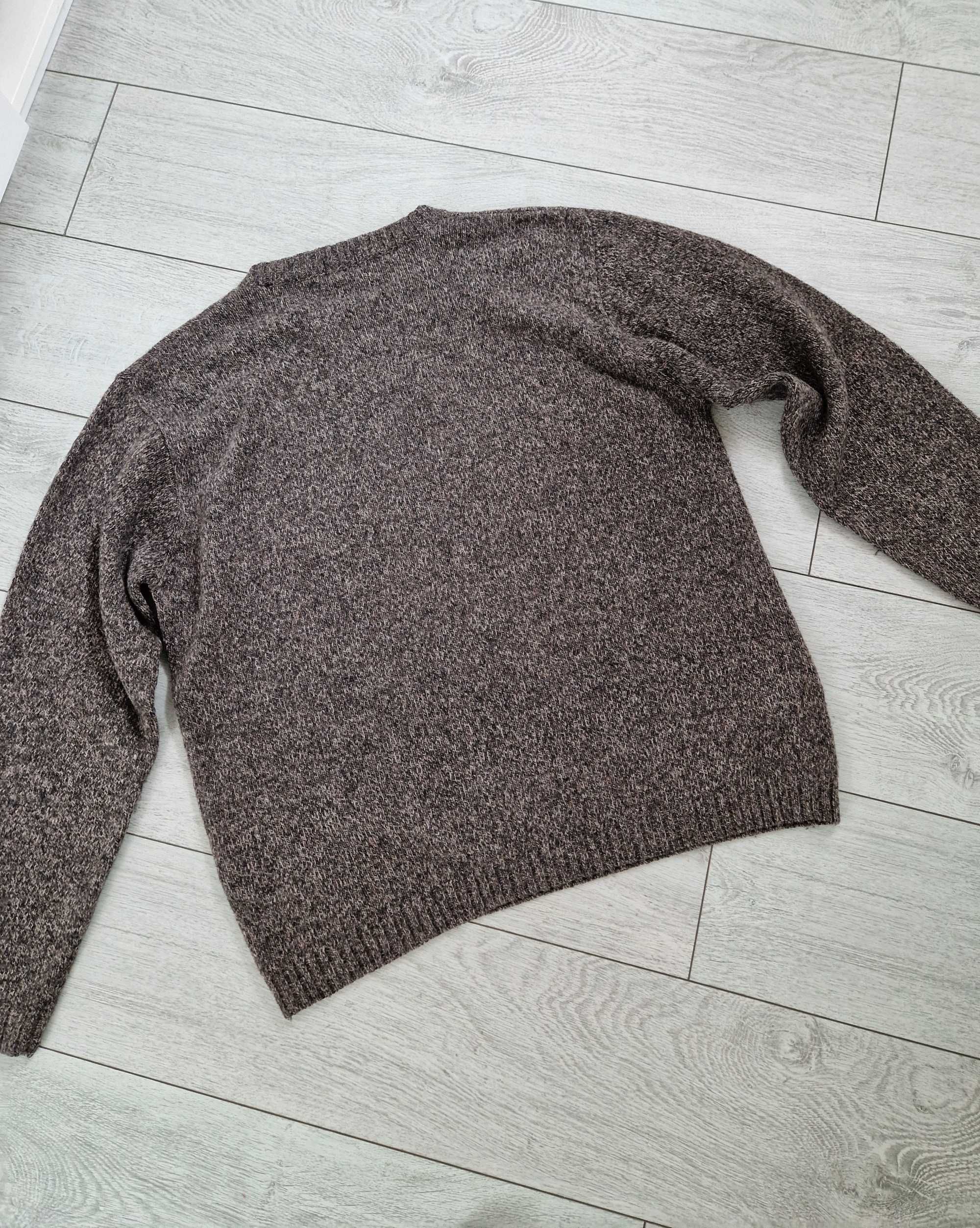 Sj-05 khaki brązowy wełniany sweter 80% lambswool wełna vintage XL