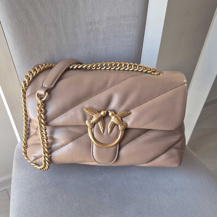 Pinko Love Puff Classic Torba na ramię skóra owcza jasny brąz