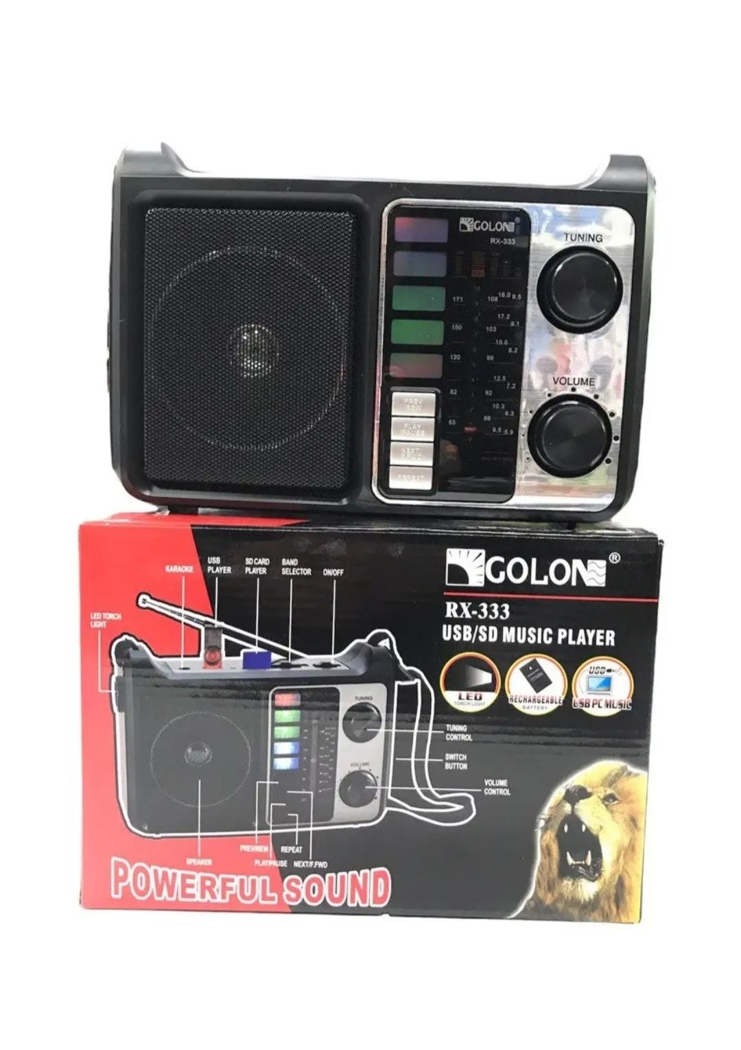 Радіоприймач на акумуляторі Golon RX-333 MP3 USB Bluetooth із ліхтарик