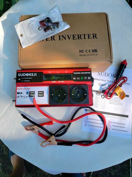 Інвертор живлення Sudokeji 12V до 220V 3000W з РК-диспл, розетками ЄС