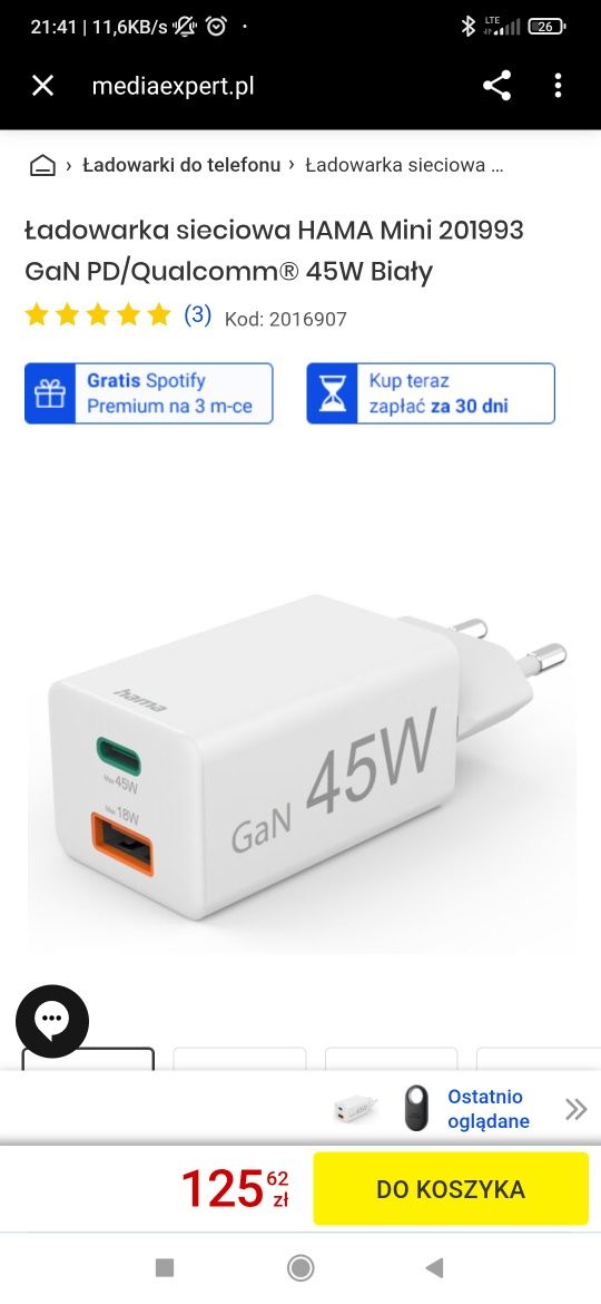 Ładowarka sieciowa hama 45 W USB-C i USB-A