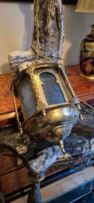 Antyk mosiężna lampa latarnia w stylu mauretańskim orientalnym gotyk