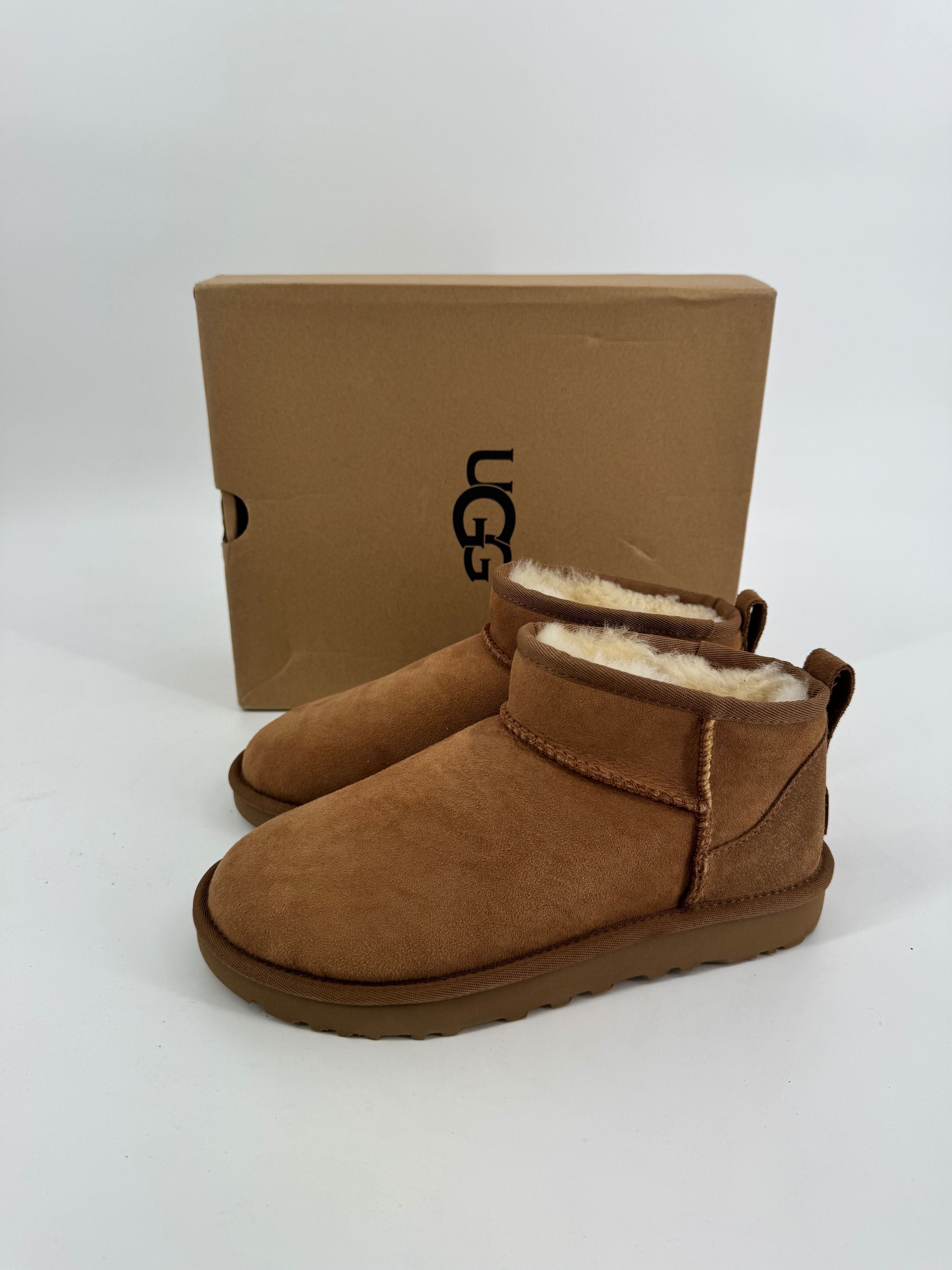 UGG W classic ultra mini kozaki botki brązowe skórzane buty na wiosnę