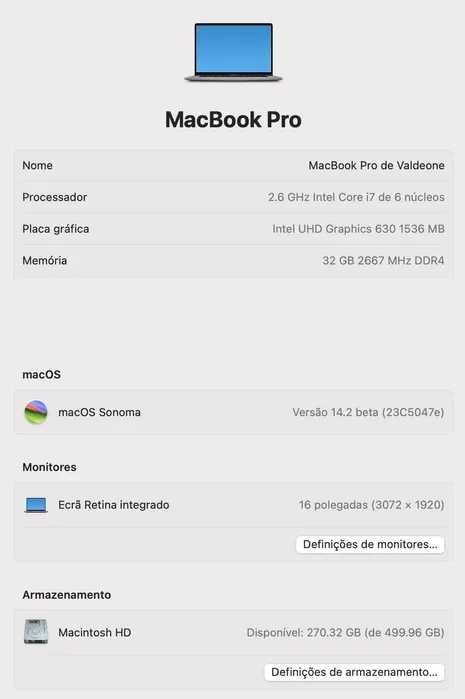 Macbook Pro 16 Pol - i7 - 32GB  RAM 512GB SSD Troco por MacBook Pro 14