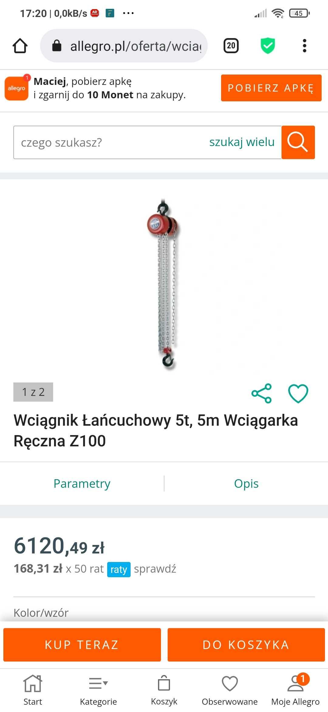 Profesjonalna łańcuchowa wciągarka / wyciągarka 5t Brano Z100