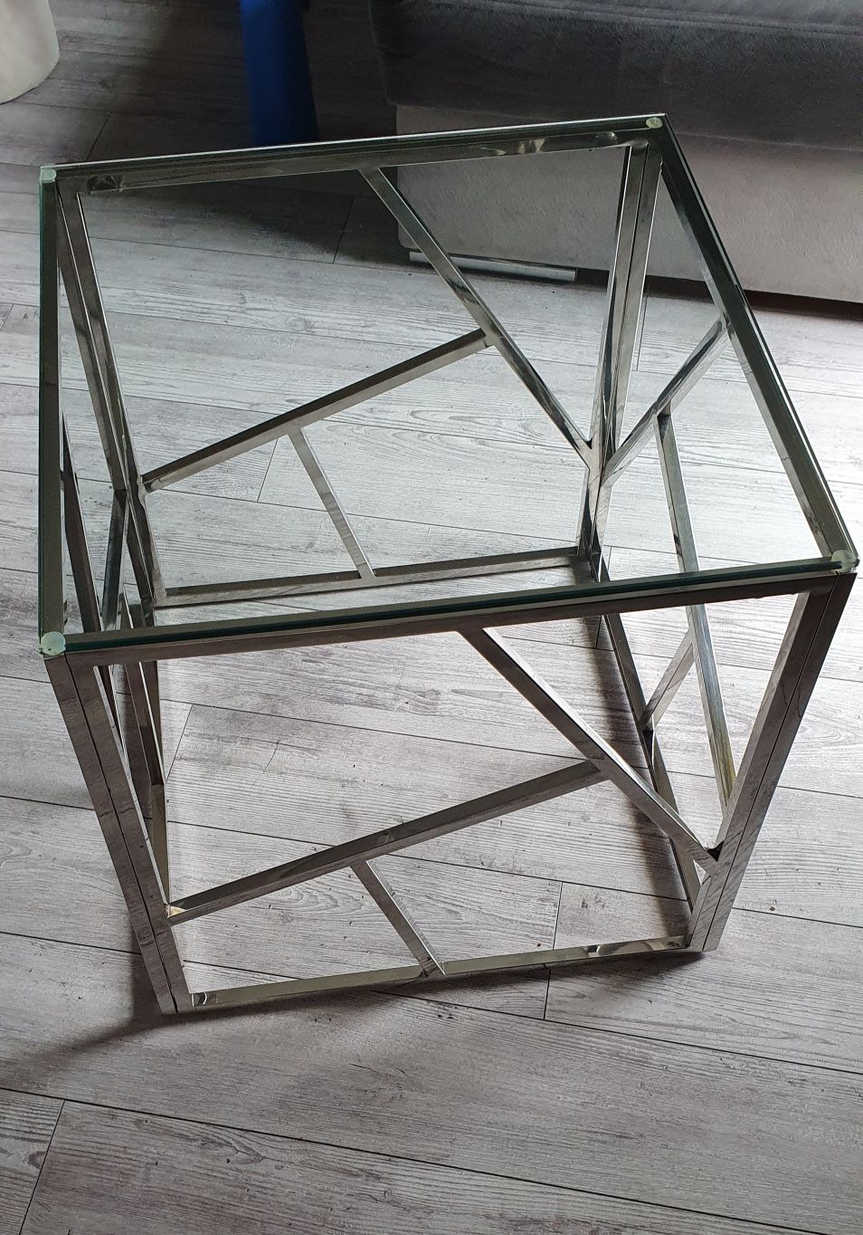 Stolik kawowy cube kwadratowy szklany srebrny 55cm