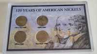 Набір Американських монет 5 центів з нікелю- 4 шт. обігові