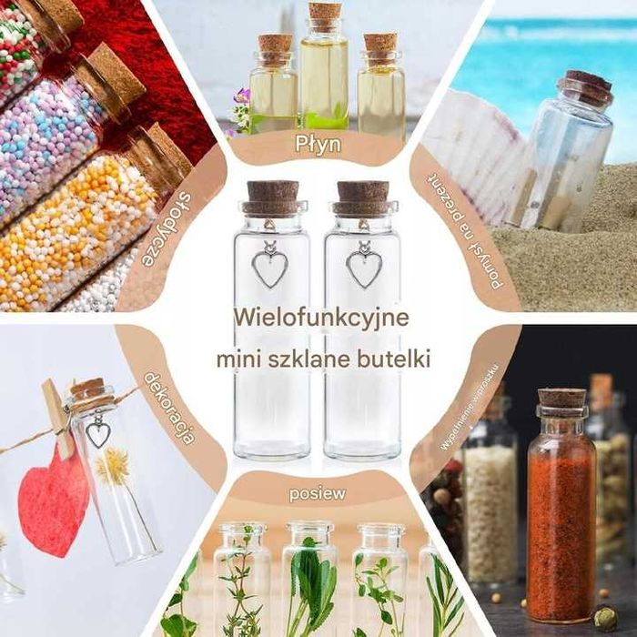 12x mini BUTELECZKA z korkiem ozdobna 45ml 3x9cm Zestaw