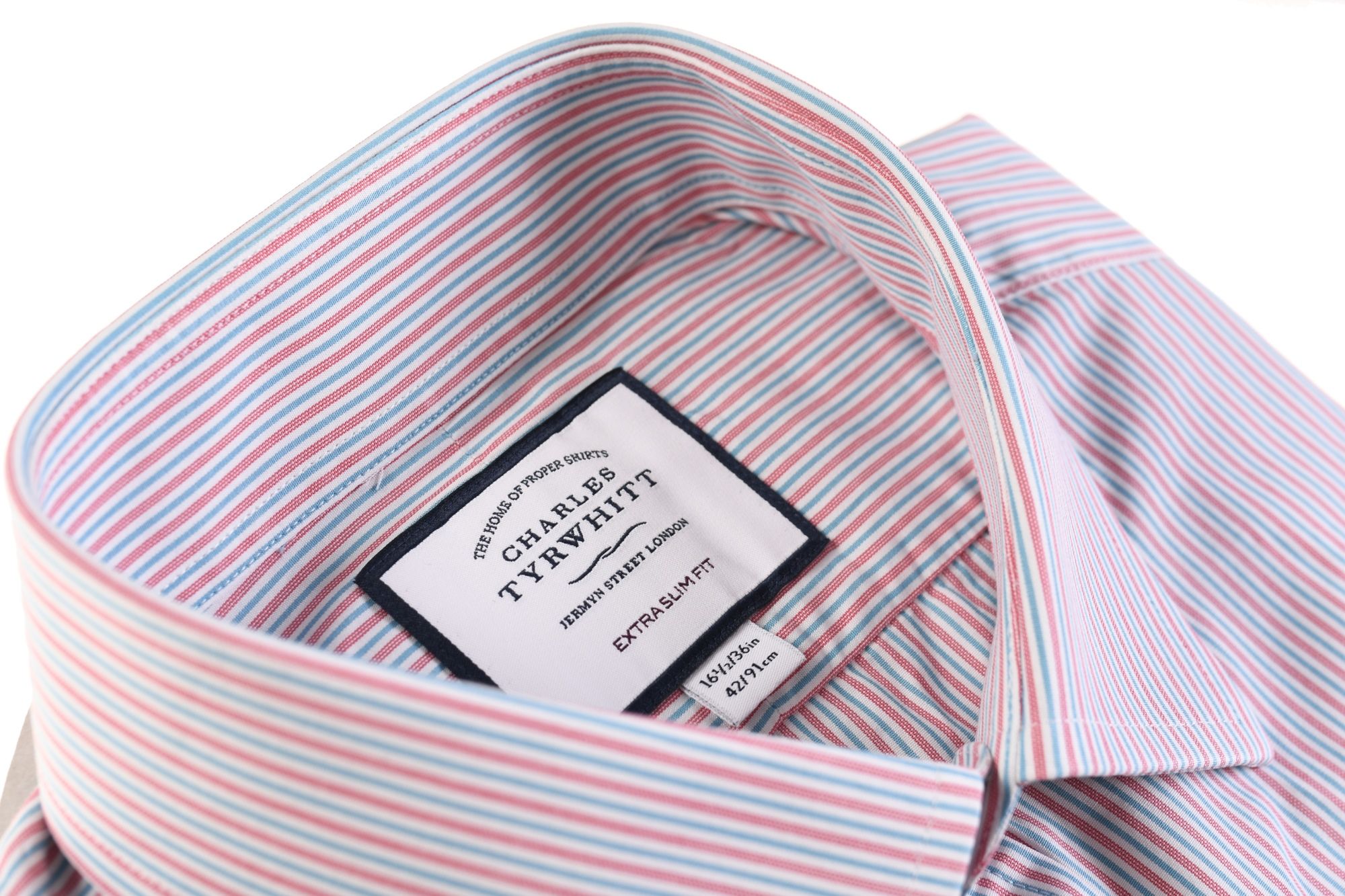 CHARLES TYRWHITT EXTRA SLIM koszula męska różowy prążek bawełna L k 42