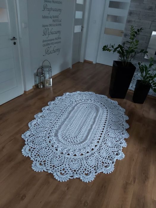 Dywan 160x240 handmade ze sznurka Boho na szydełku biały