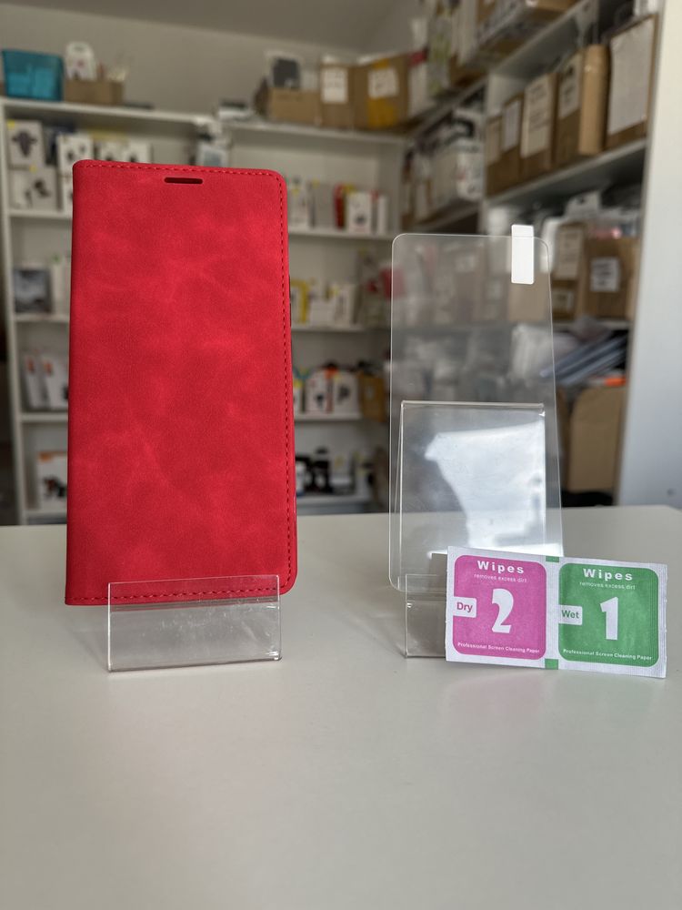 Etui Zamykane czerwone + SZKŁO hartowane do Xiaomi Redmi Note 14 5G
