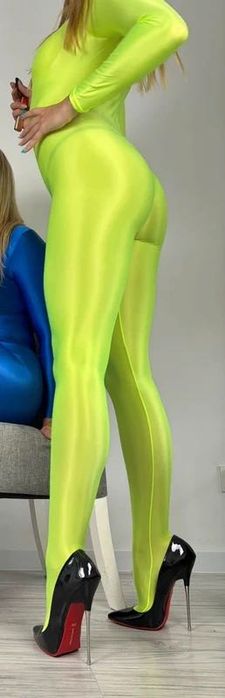 Zielony neonowy kombinezon catsuit spandex lycra ala latex