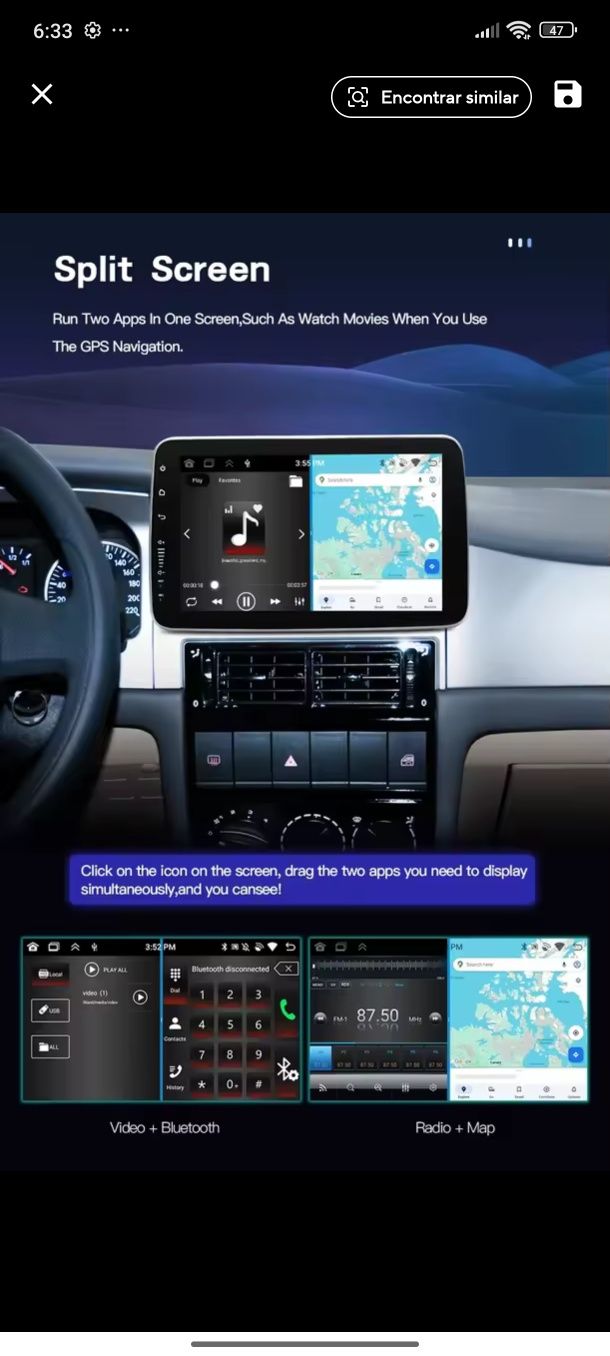 Rádio TOP 1DIN com Android e GPS