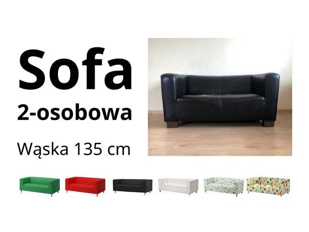 Sofa 2-osobowa 135cm wąska czarna ekoskóra dwuosobowa jak Ikea Klippan