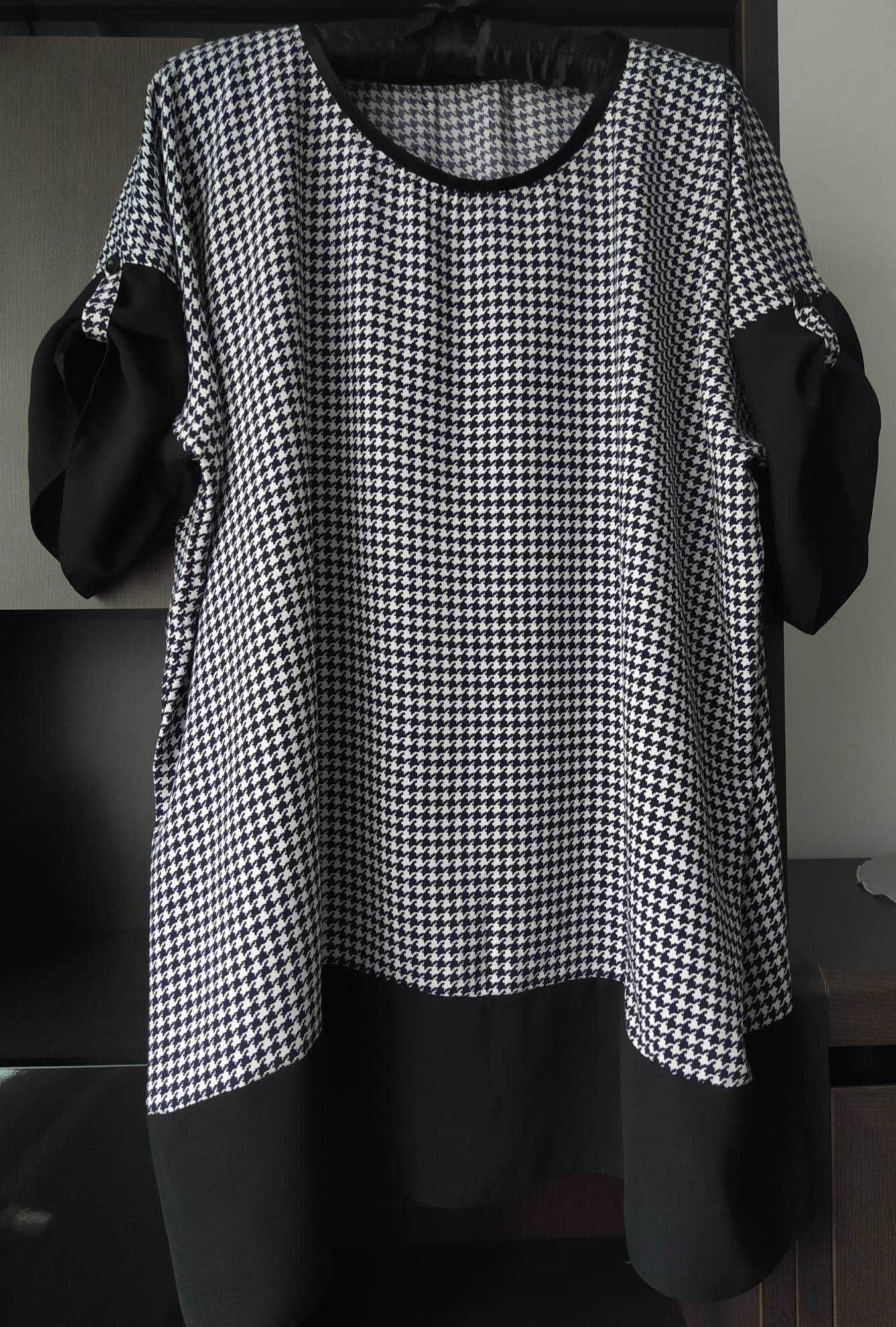 Bluzka tunika czarno-biała nowa oversize uni 46/48 pepitka