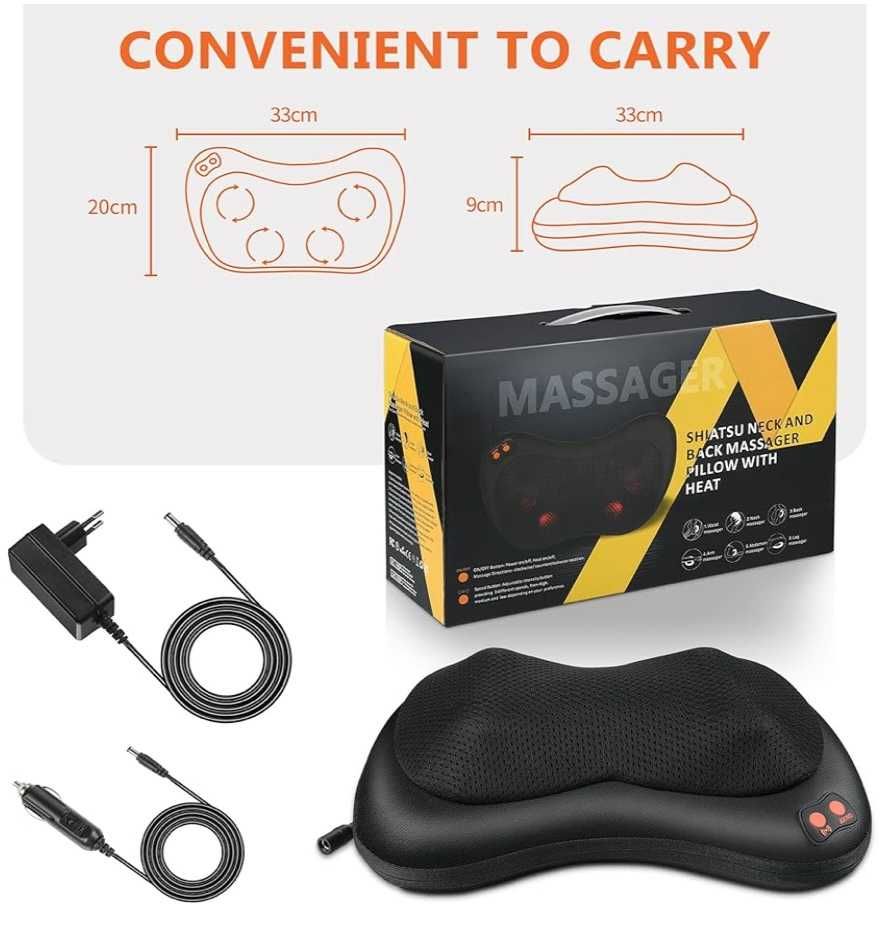 Masażer Shiatsu 3D karku ramion pleców z obrotowymi głowicami 230V 12V