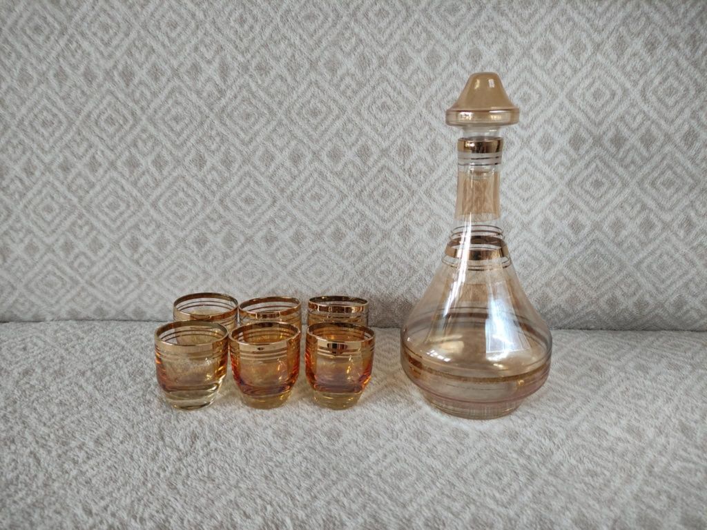 Karafka, butelka + 6 kieliszków, PRL, stan bdb