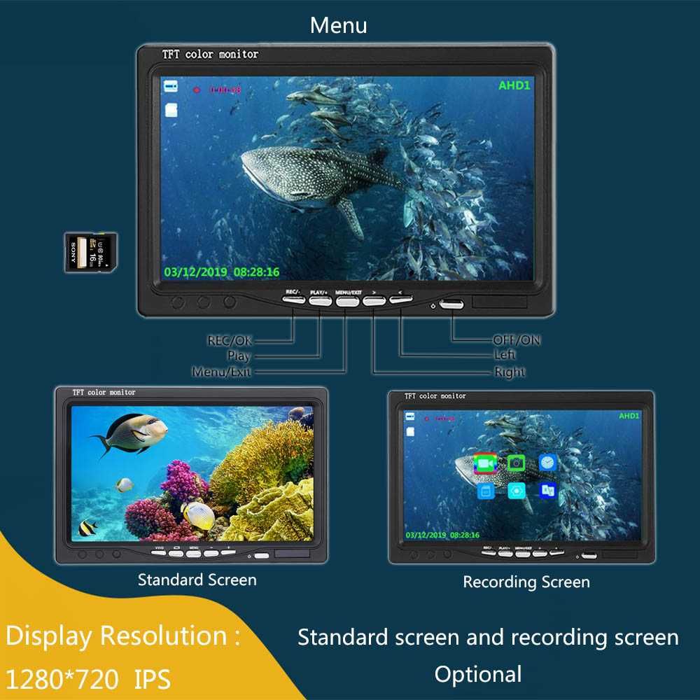 Câmara pesca 30 metros IR e LED monitor + acessórios