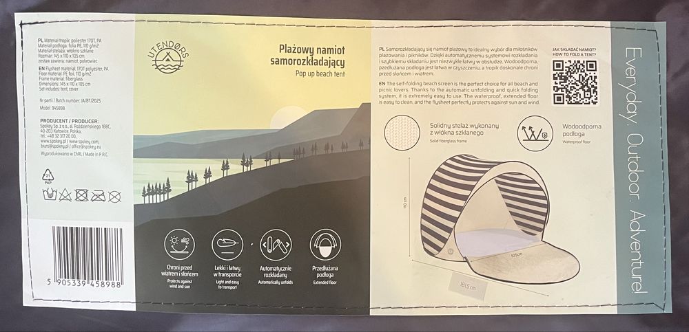Namiot plażowy Namiot samorozkładający się na plażę