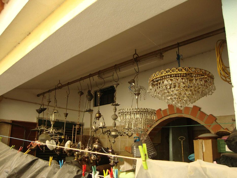 Candeeiro Dourado, Usado,  Cristal com Pingentes, 9 Lampadas E14