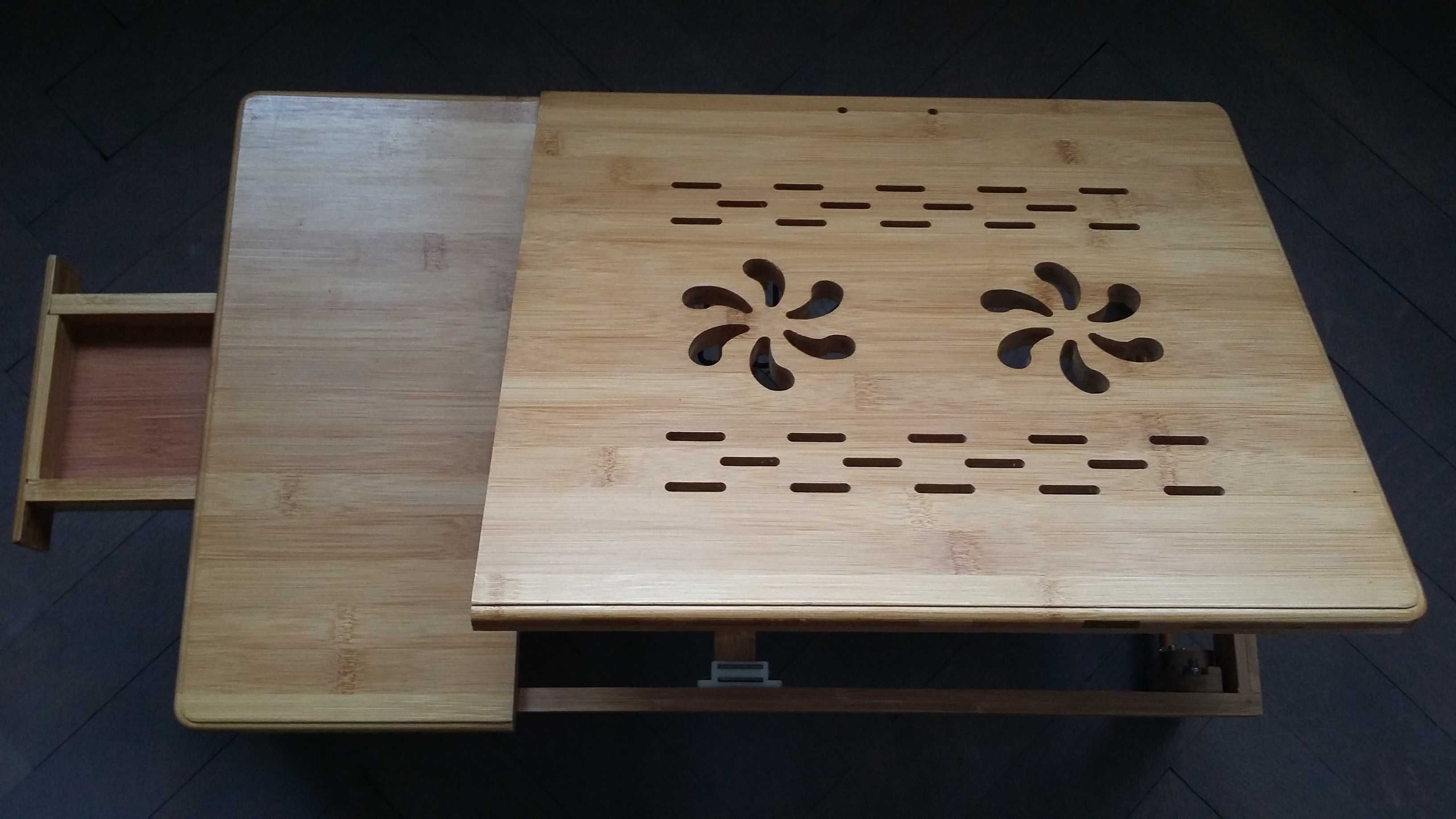 Stolik pod laptop bambusowy, drewniany składany