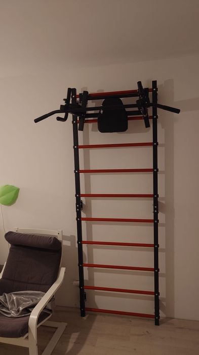 Zestaw MHU1 | Drabinka gimnastyczna metalowa MH-U204 + poręcz i drążek