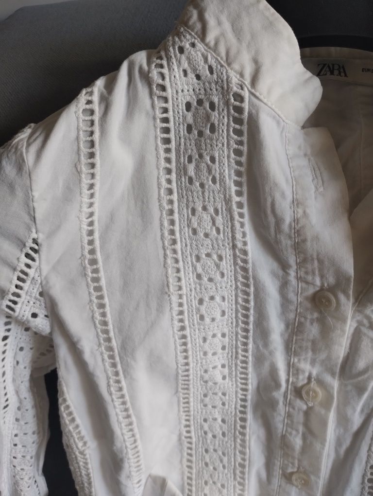 Koronkowa ażurowa sukienka Zara 100% bawełny  z paskiem