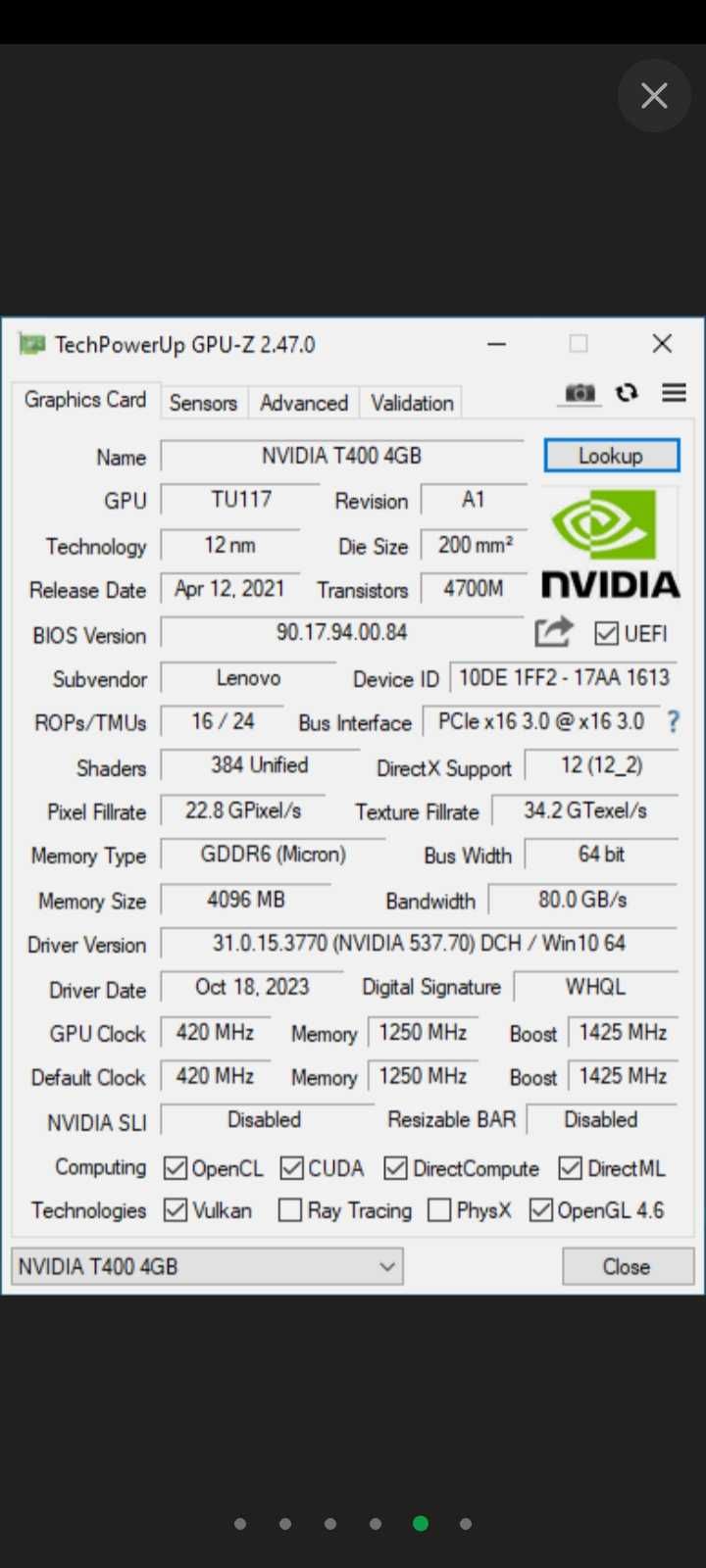 Видеокарта nvidia Т400 4gb. ddr6.
