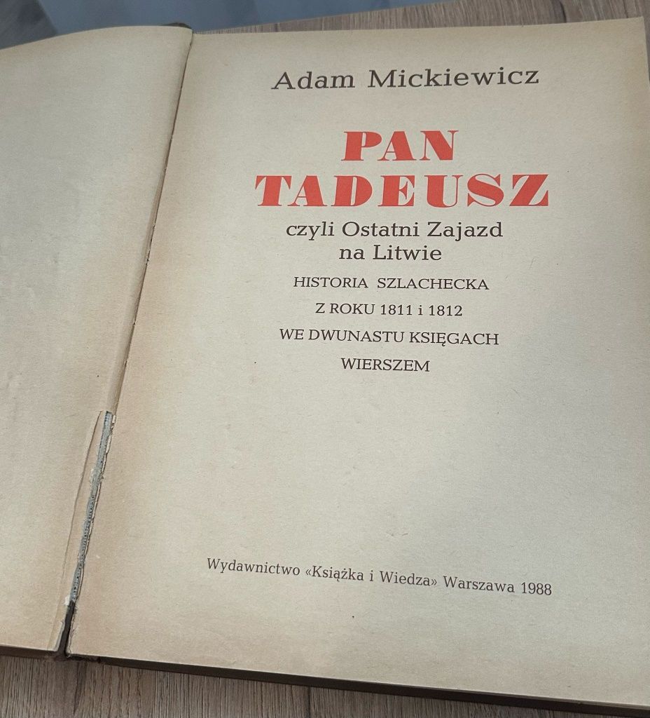 Książka Pan Tadeusz czyli Ostatni Zajazd na Litwie 1988 Adam Mickiewic