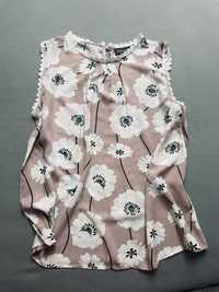 Nowa koszula bluzka beżowa w kwiaty ażurowe wykonczenia S/M