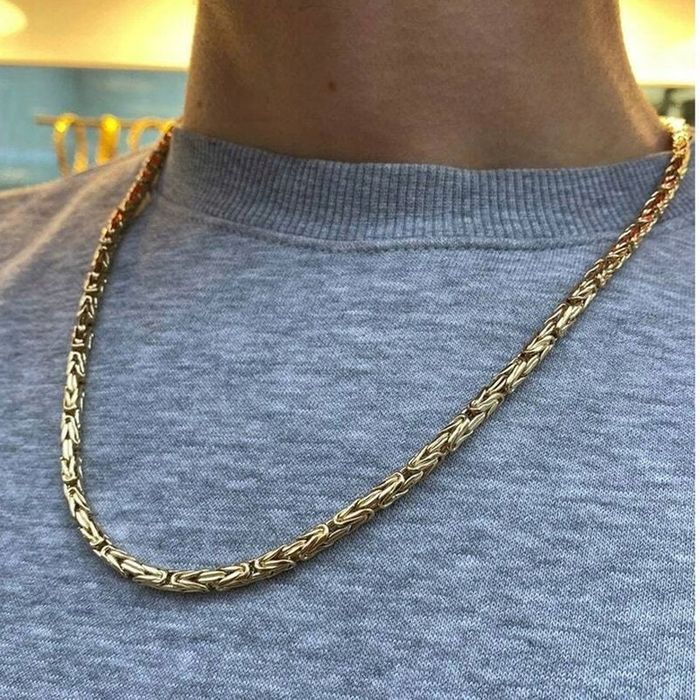 Złoty Łańcuszek Męski Splot Królewski 925/585 Srebro Pozłacane 45cm/3,