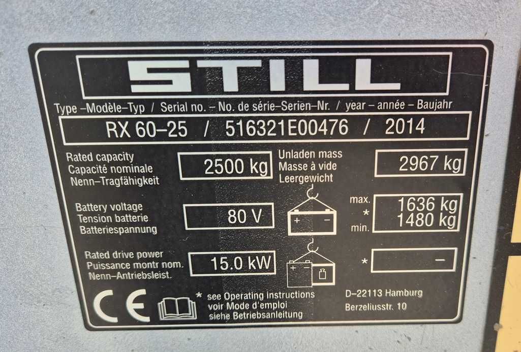 Wózek widłowy elektr. Still RX60-25 Triplex Pozycjoner 14r tylko 4697h