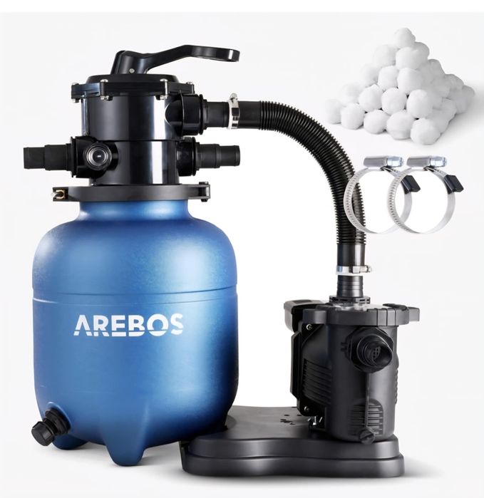 System filtrów piaskowych, pompa basenowa z kulkami niebieska Arebos